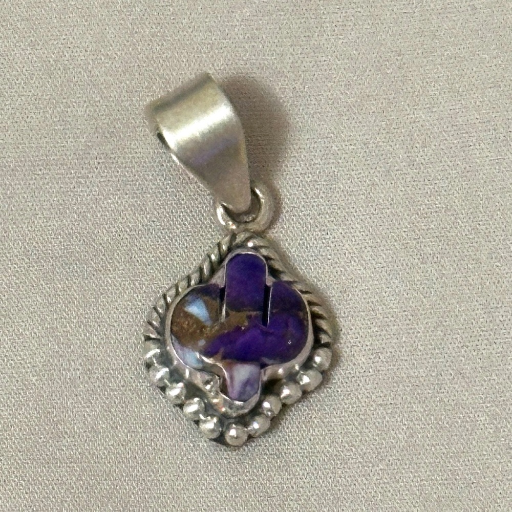 925 Sterling Silver Purple Copper Turquoise Cactus Pendant NO chain included